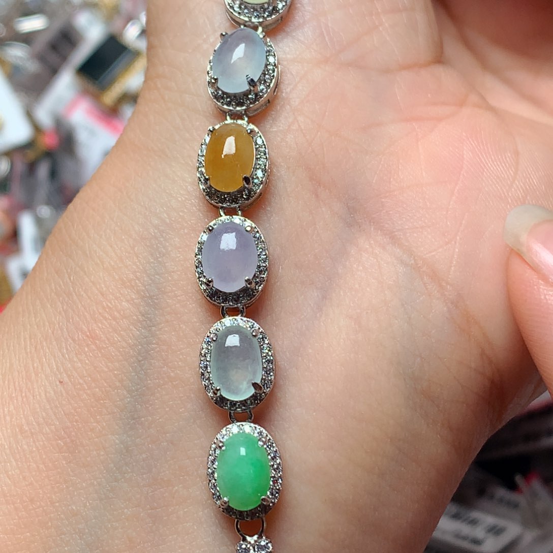 翡翠戒指银S925镶嵌天然翡翠手链