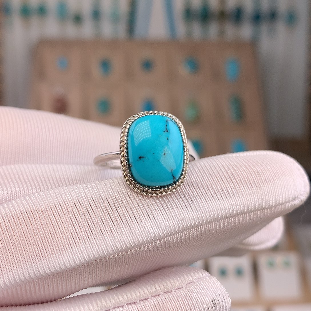 绿松石银S925镶嵌戒指