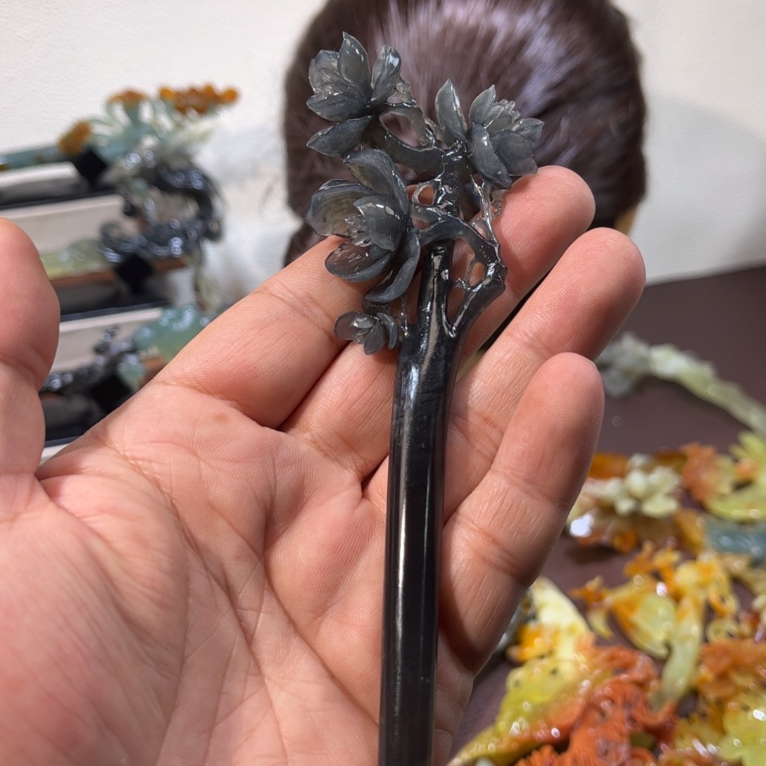 蛇纹石玉发簪合金用****4