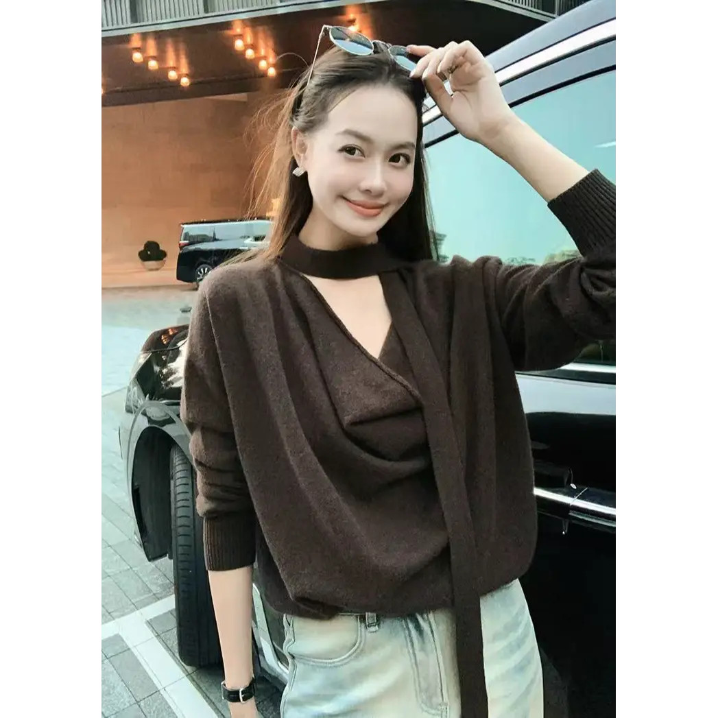 美洋MEIYANG 微风针织衫 新澳美丽诺羊毛|设计堆领飘带毛衣-周一