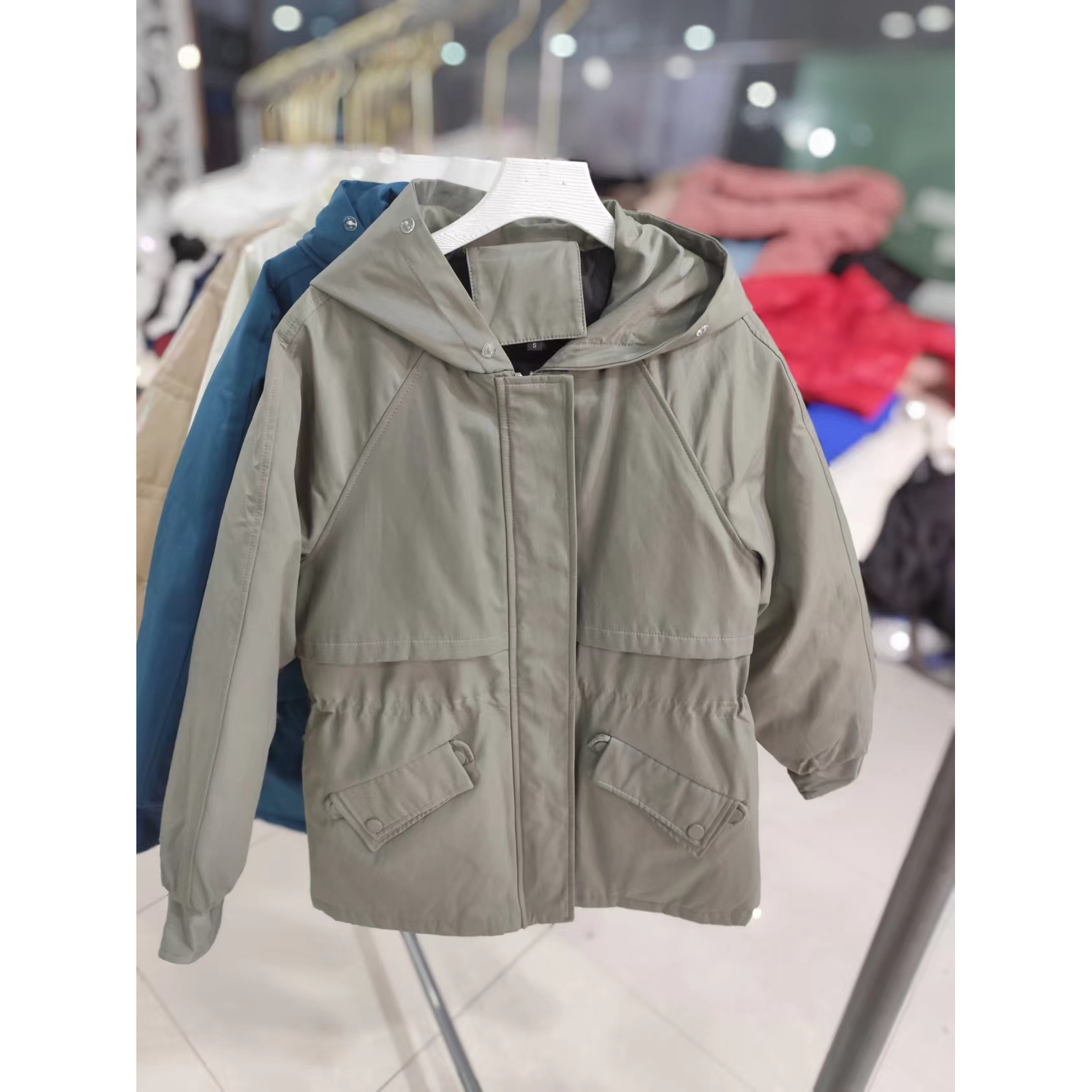 A07#风衣款羽绒服女2024年新款女装韩版显瘦收腰连帽女保暖外套