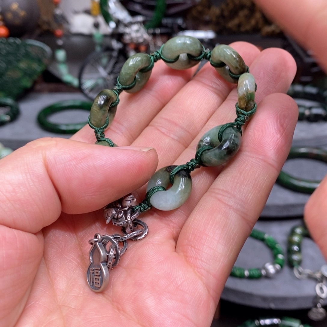 翡翠手链银S925镶嵌波*漂亮美眉