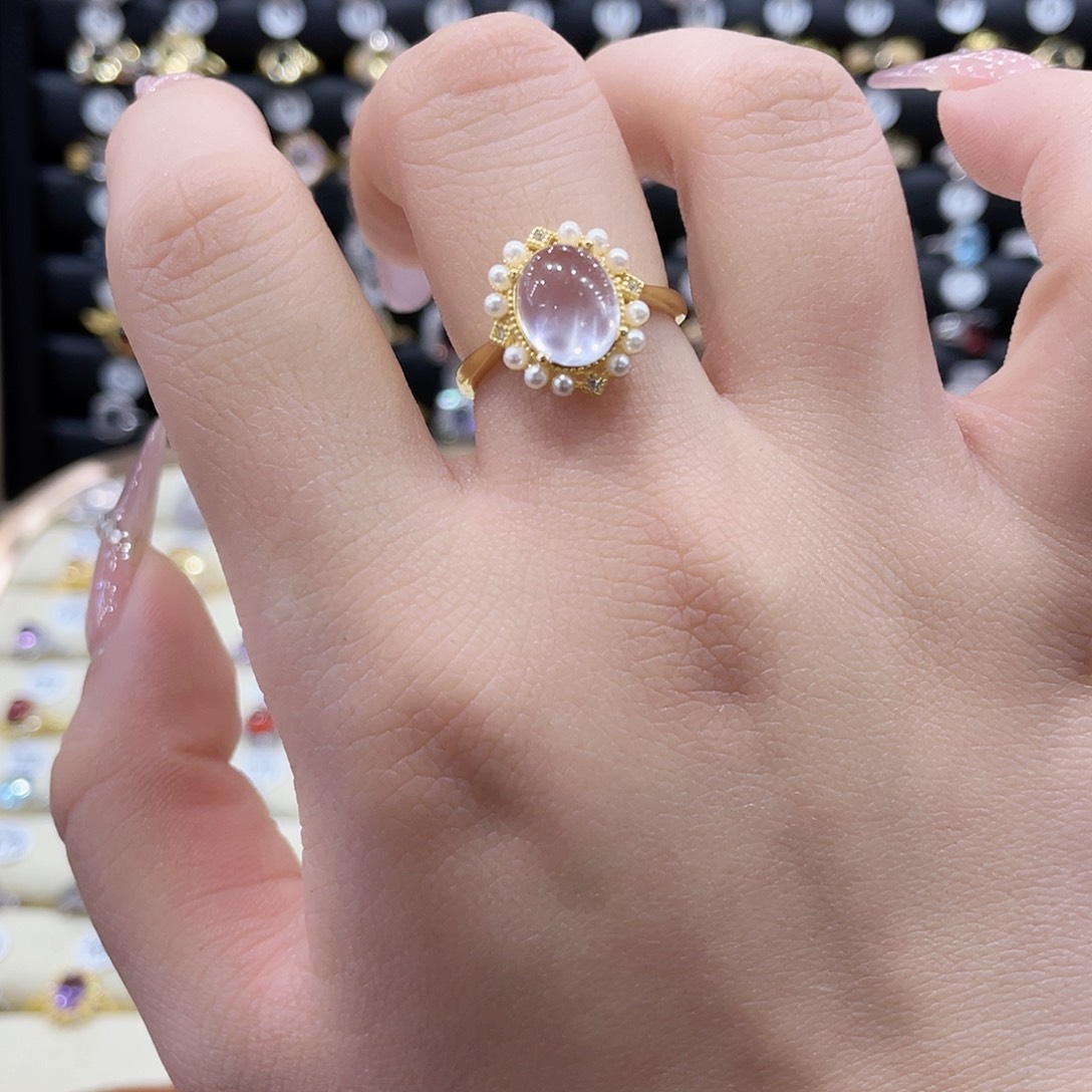 芙蓉石戒指银S925镶嵌