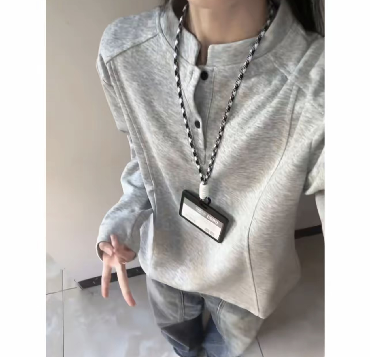 POLO衫亨利领长袖t恤男秋季解构拼接设计感正肩打底衫春秋款卫衣