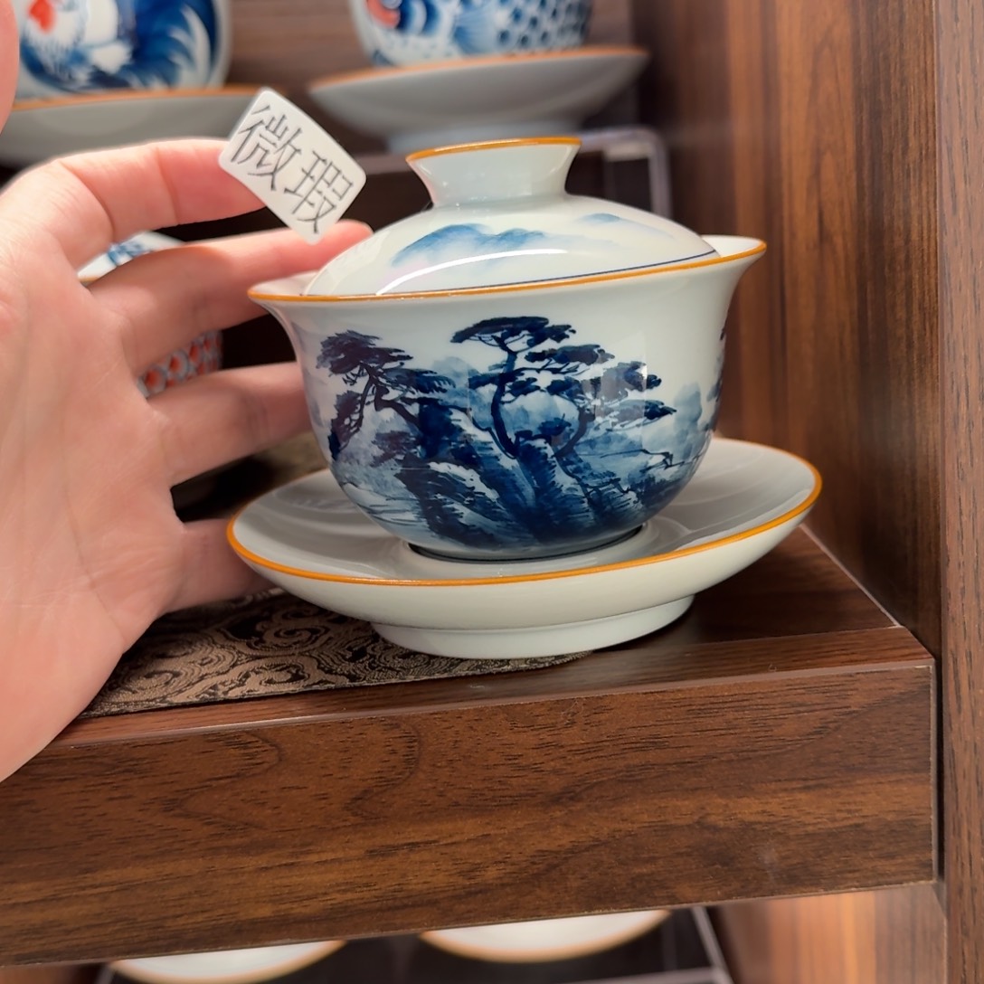 釉下手绘茶具微瑕