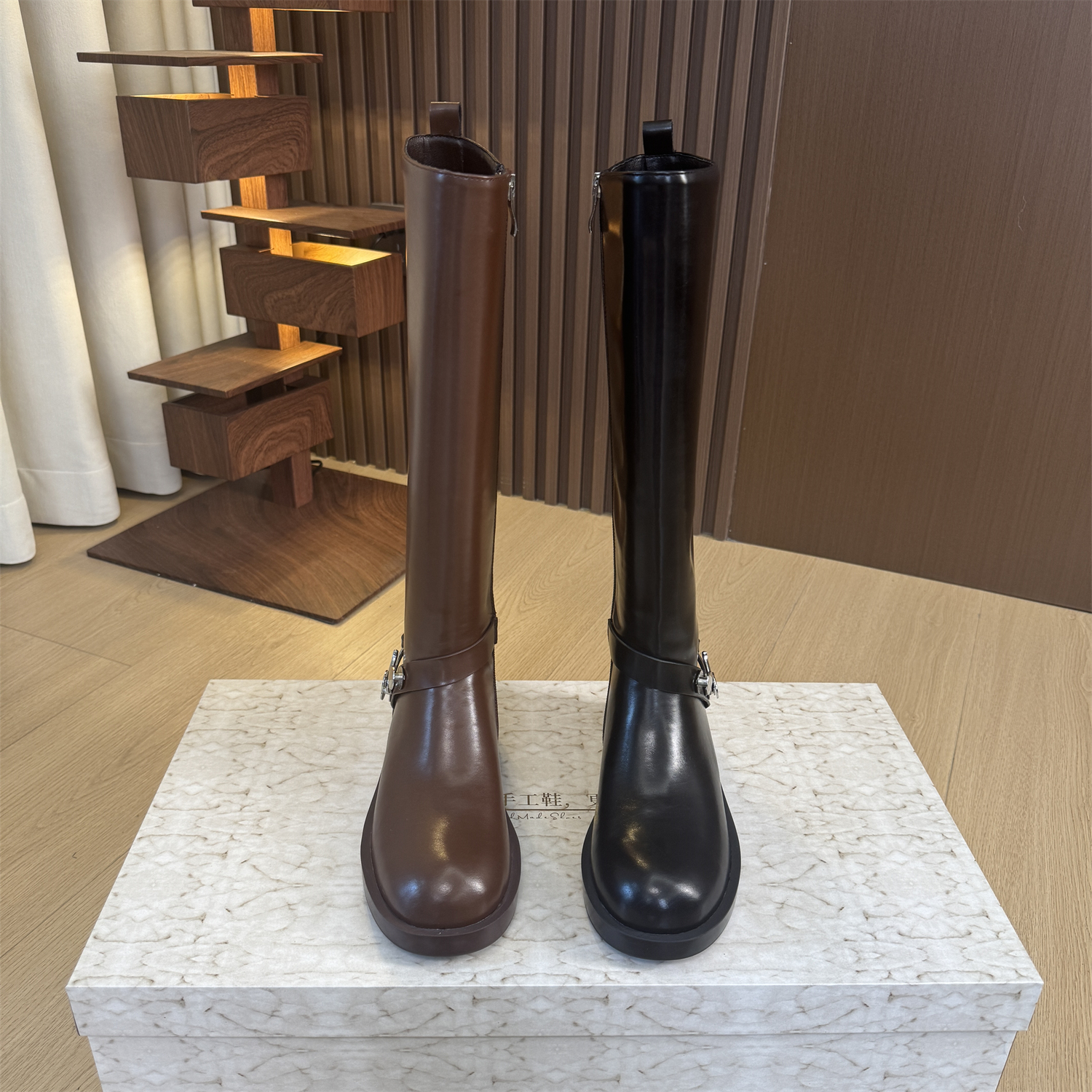 诗博尼·【3cm】34-41牛皮/单/绒里秋冬时尚真皮百搭侧拉链长筒靴女