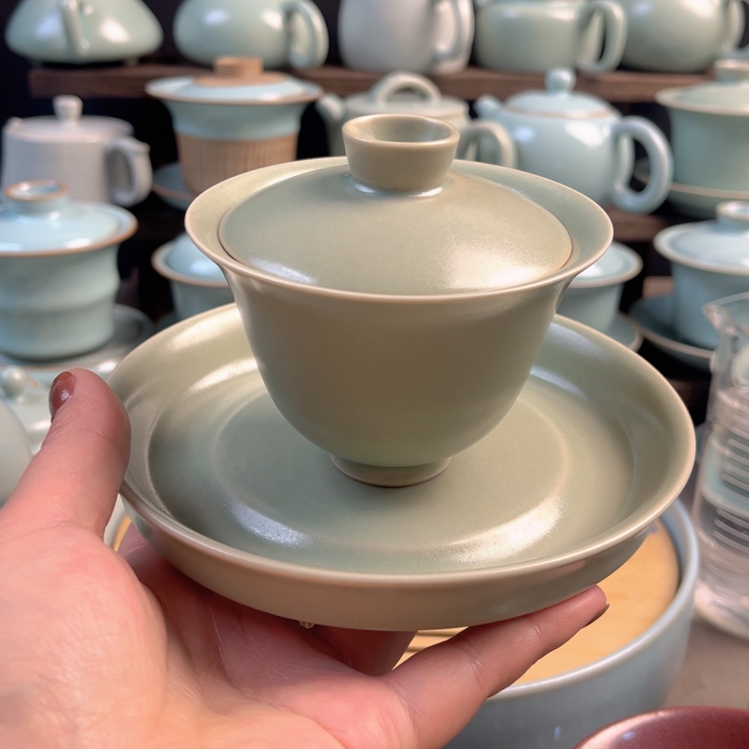 摆件陶瓷仿古釉元宝盖碗不退不换介意勿拍