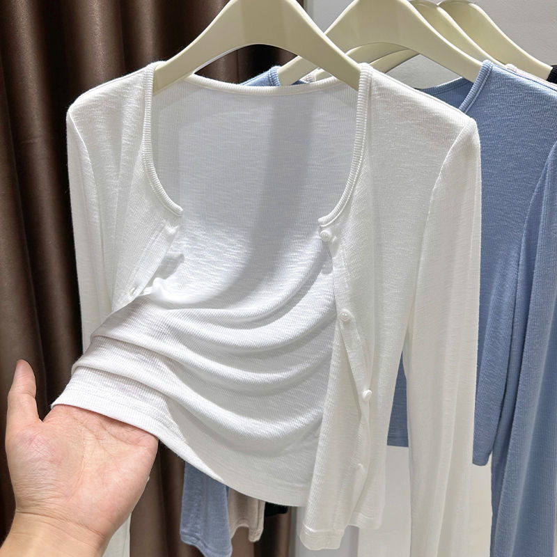 莫代尔针织防晒开衫女夏季小外搭白色披肩配吊带裙薄款空调外套