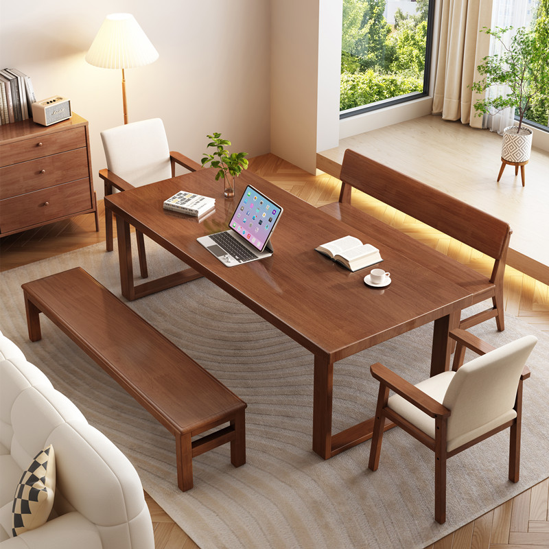 多人实木书桌家用办公培训大板桌长条学习写字台长方形新中式餐桌