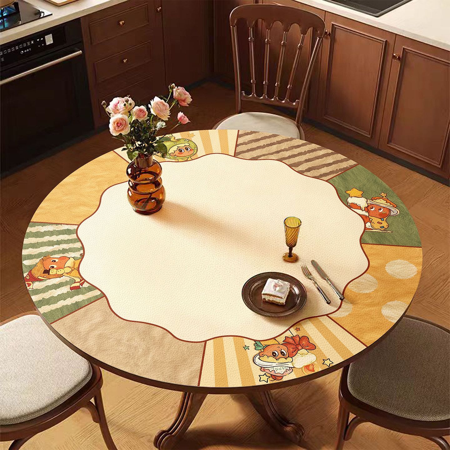 卡通可爱圆形桌垫防烫防滑圆桌布防水防油免洗餐桌茶几桌面保护垫