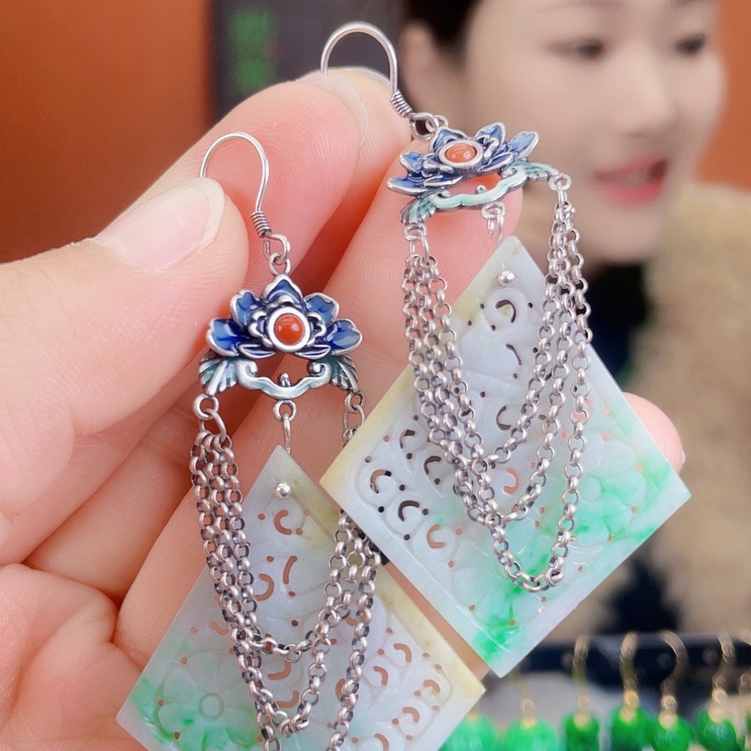 翡翠银S925镶嵌耳饰