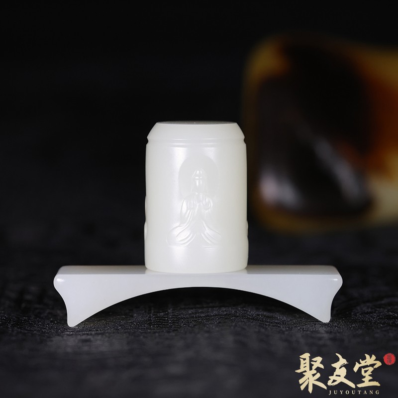 W28聚友堂玉雕9.2克/19.3克新疆和田玉籽料白玉观音香插摆台摆件