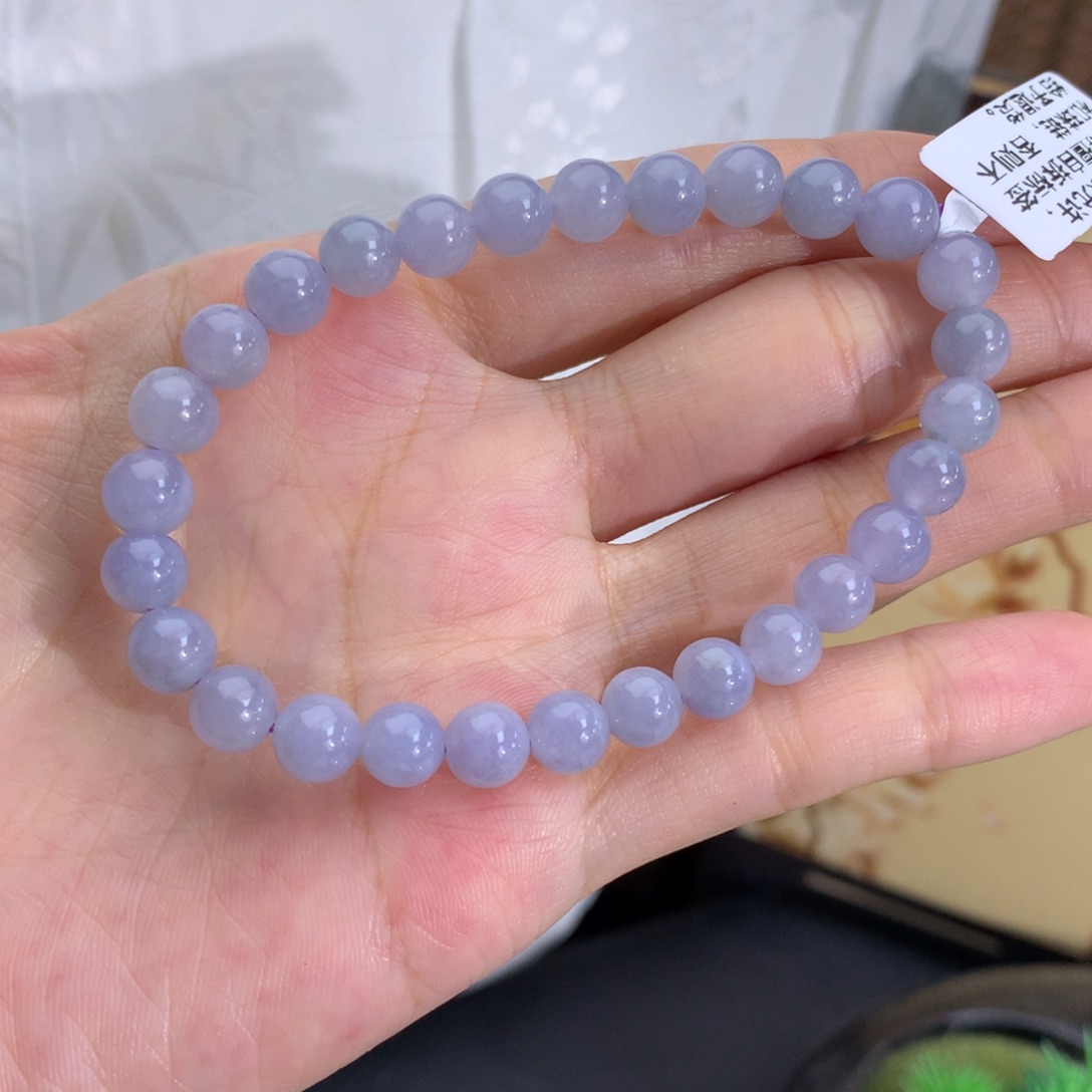 翡翠未镶嵌手串卡6.6-7胶润紫手串