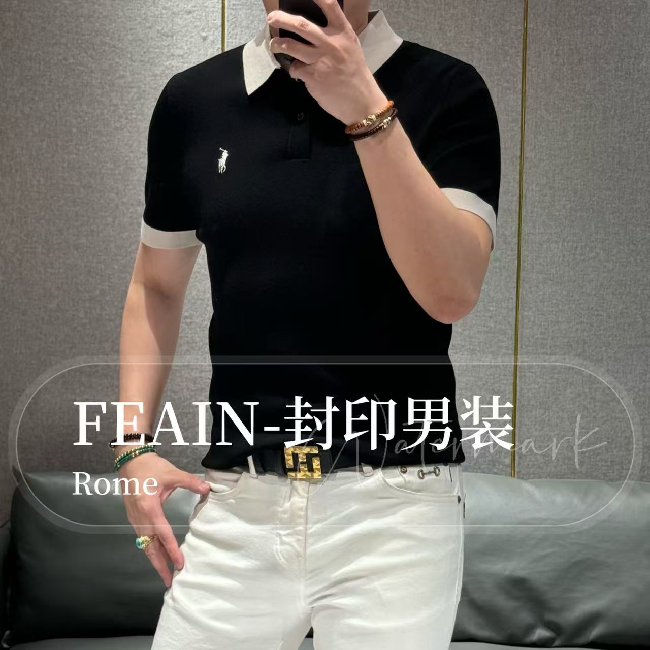 早秋新品男士立体胸标骑马刺绣撞色针织POLO687