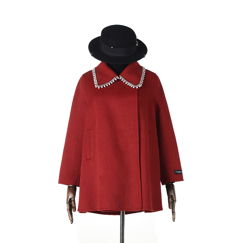 [禾哲]54HZ1E0088钉珠设计双面尼毛含绵羊毛大衣女2025冬