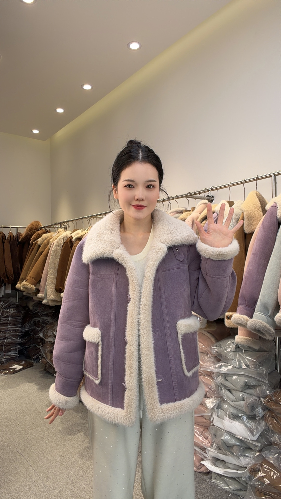 106翻领外套冬季2025新款公主貂宽松气质鹿皮绒上衣外套