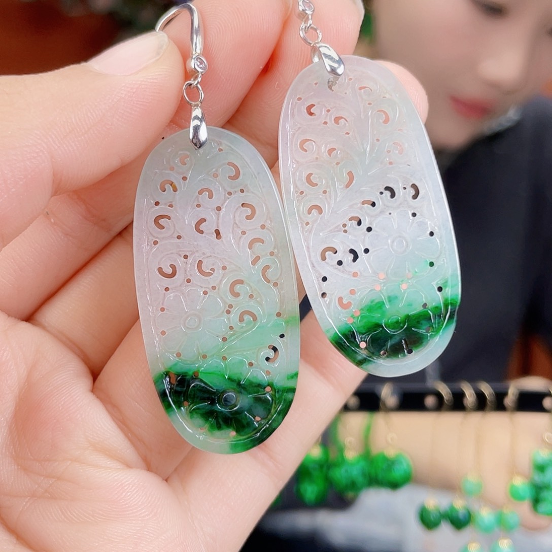 翡翠银S925镶嵌耳饰