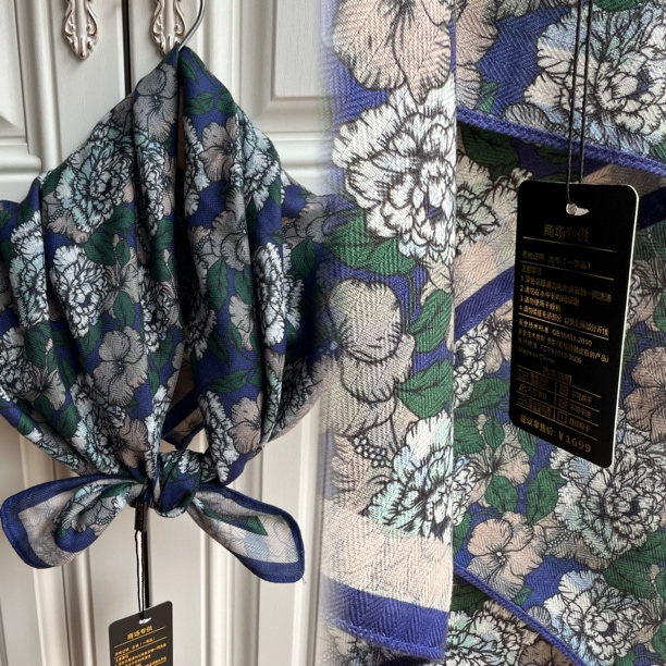 七彩斑斓双面棉麻方巾玫瑰花腰果花双面棉麻方巾