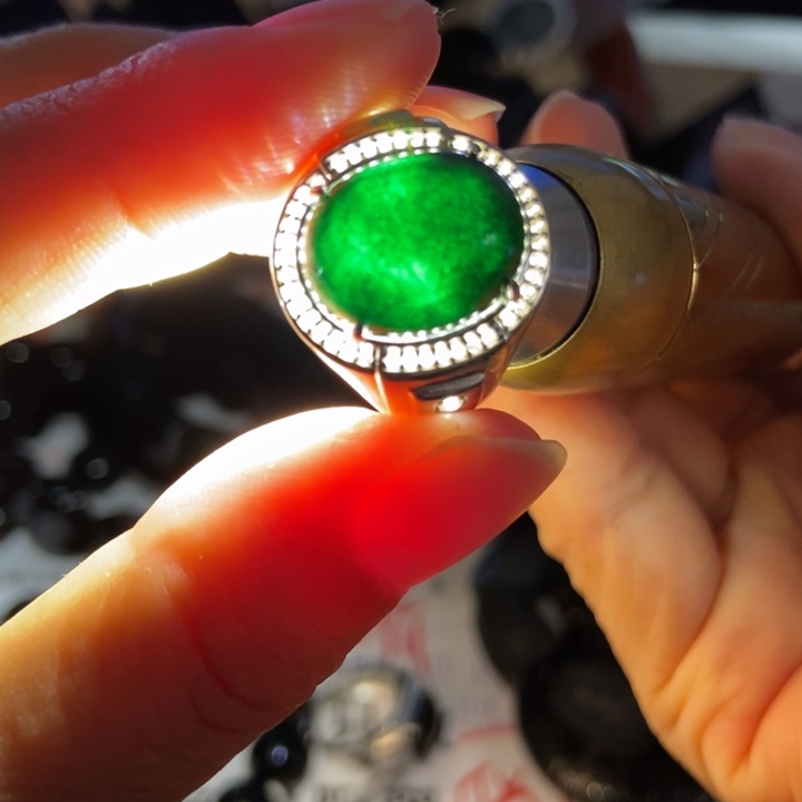 翡翠银S925镶嵌戒指墨翠