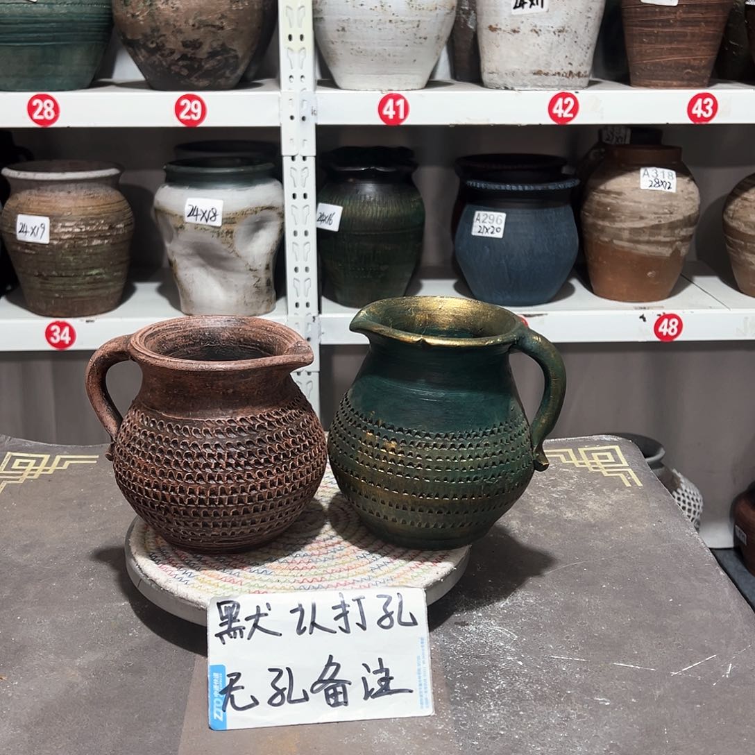 红陶14红绿壶一对无孔备注