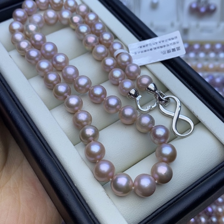 淡水珍珠项链未镶嵌无核8-8.5m灰粉