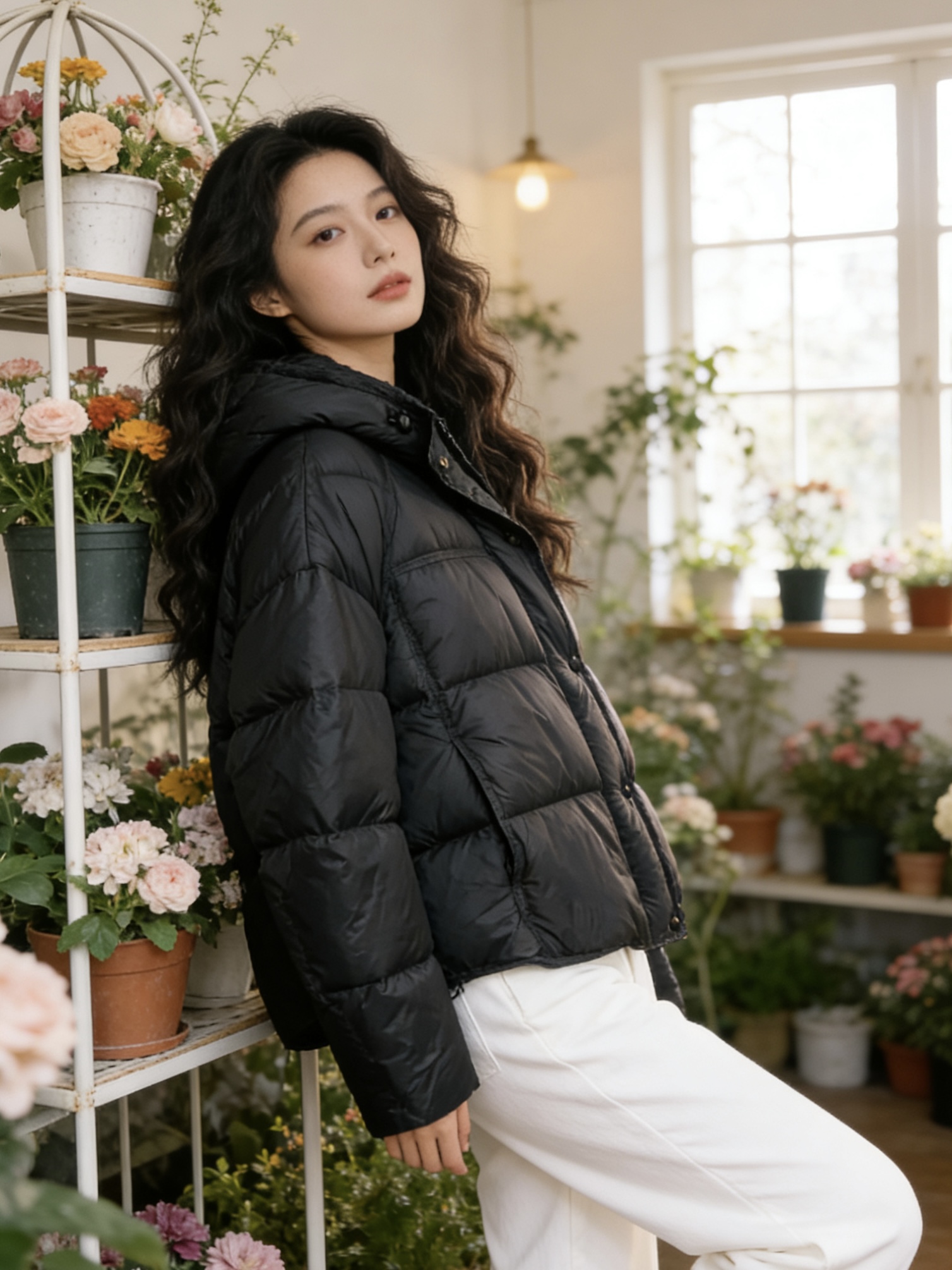 宽松极简风运动女短款轻薄连帽加厚2505#