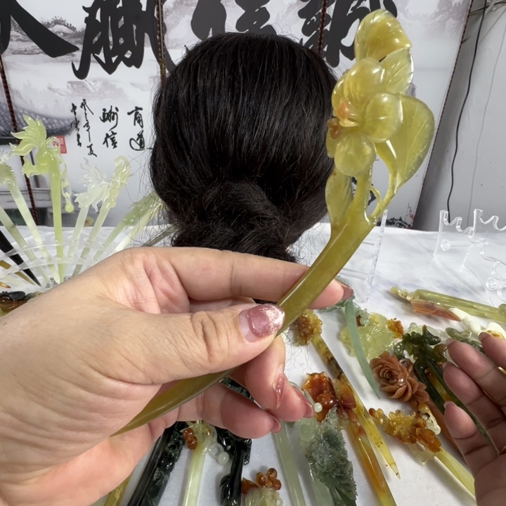 定制蛇纹石玉毛货发饰