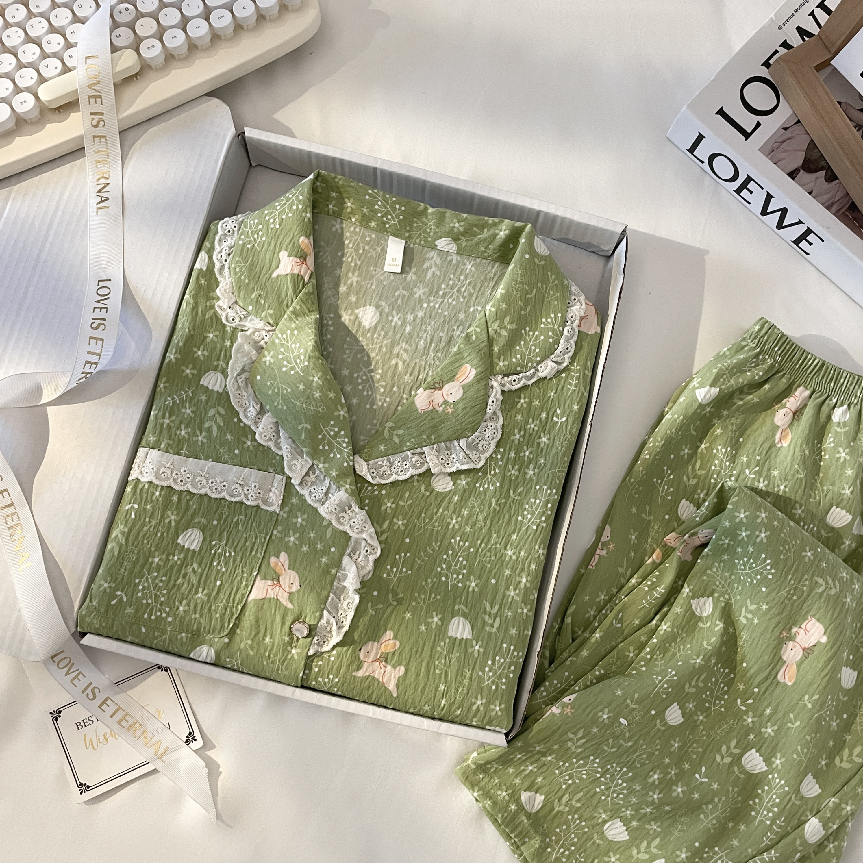 【绿色兔子】春秋季开衫长袖睡衣女甜美可爱卡通家居服套装11329