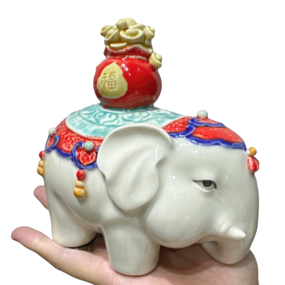 可爱小福象单个18高15长带底座石湾陶瓷客厅玄关柜桌面新居摆件