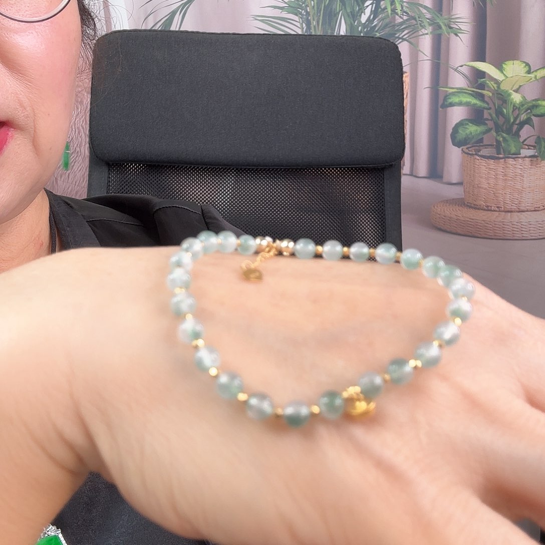 翡翠手链18K金镶嵌高冰