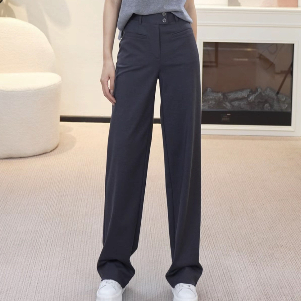 GIRDEAR/哥弟新款舒适通勤高腰宽松磨毛加绒百搭直筒长裤110019 