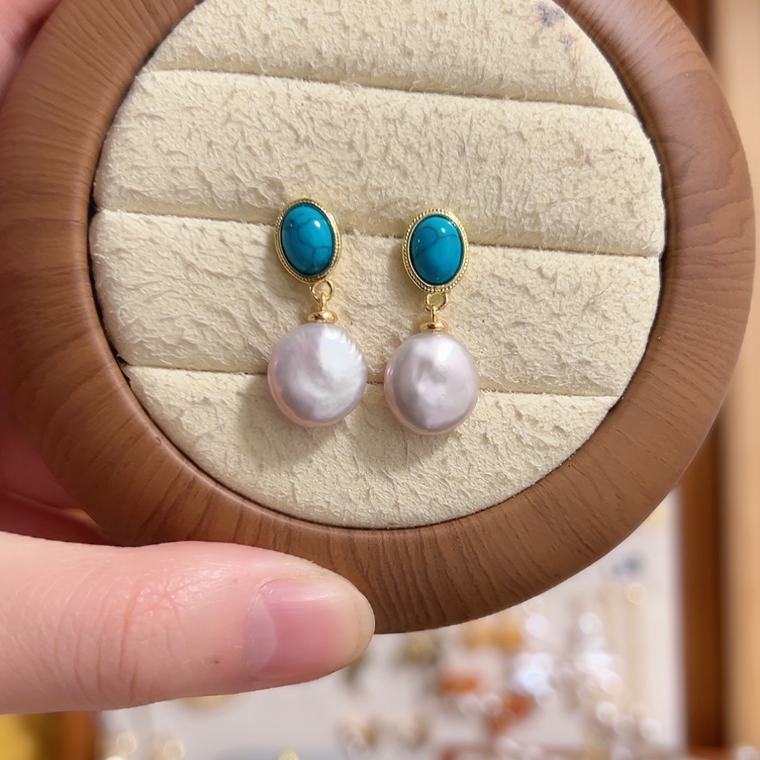 淡水珍珠耳钉银S925镶嵌