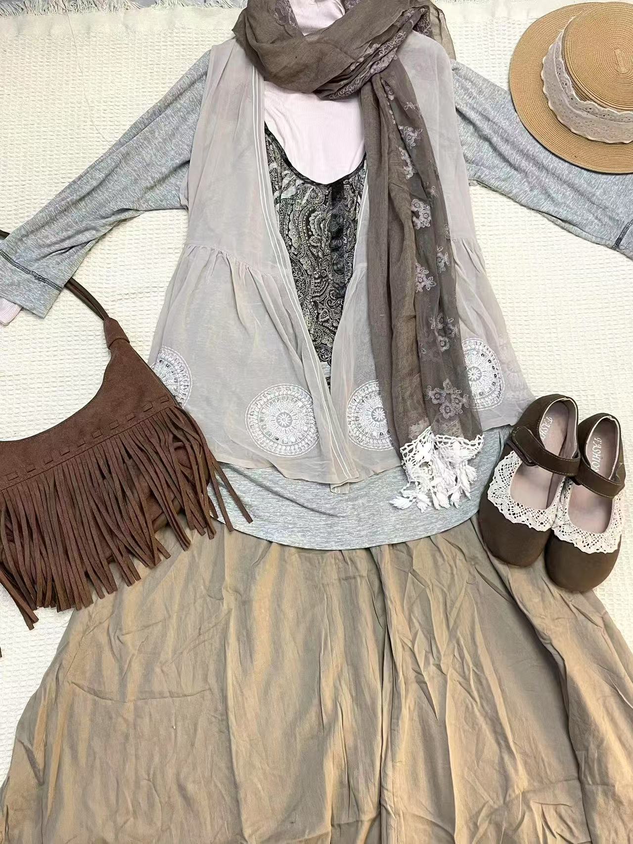 品牌孤品/日单/毛衣灰色外套亚文化涩谷辣妹日系吊带连衣裙短裙