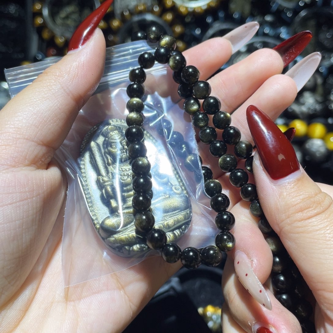 权***凤黑曜岩未镶嵌吊坠(赠链)