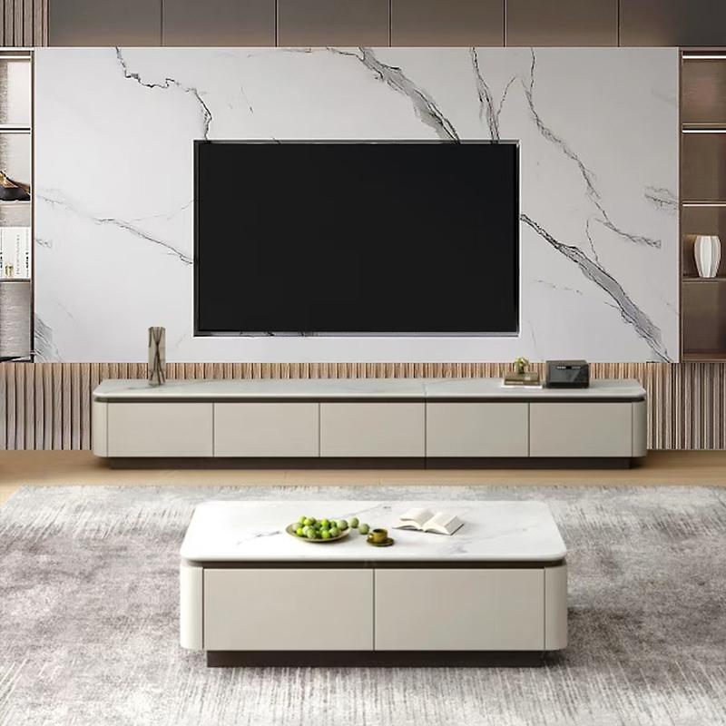 实木新款岩板电视柜茶几组合客厅灯带微晶石轻奢简约现代落地款式