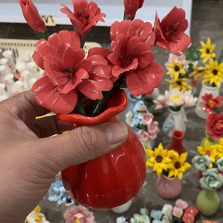 瓷片纯手工陶瓷花摆件瑕