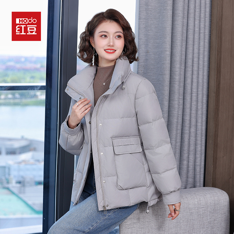 HODO/红豆中老年羽绒服女士短款加厚鸭绒妈妈装大口袋外套女2031
