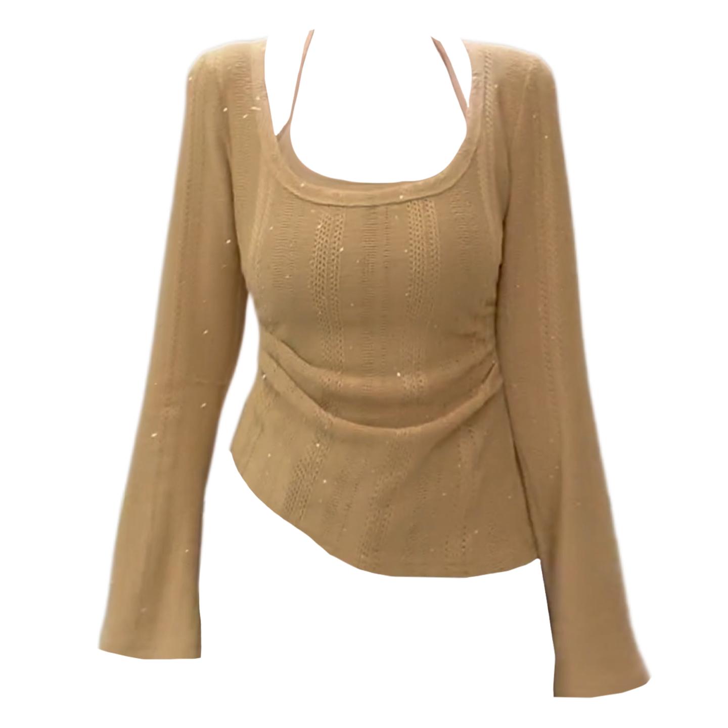 大码胖mm纯欲风掐腰显瘦假两件上衣女秋季设计感镂空针织衫-1165