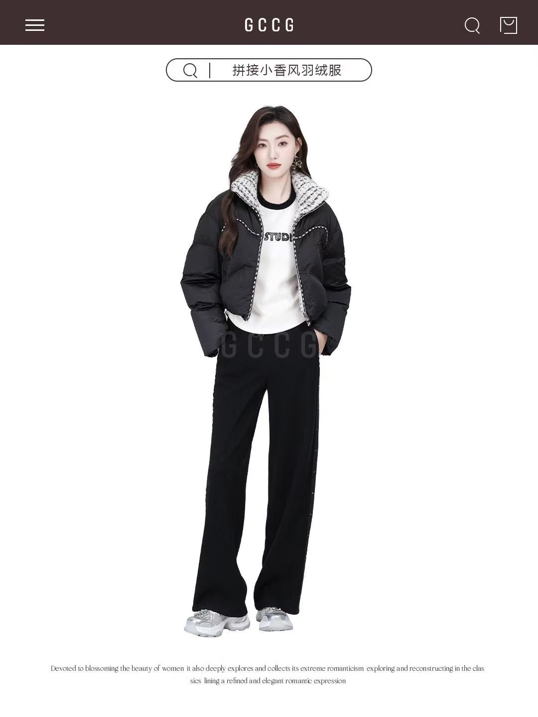 111轻奢知N恩冬黑色短款面包服香风拼接羽绒服5198