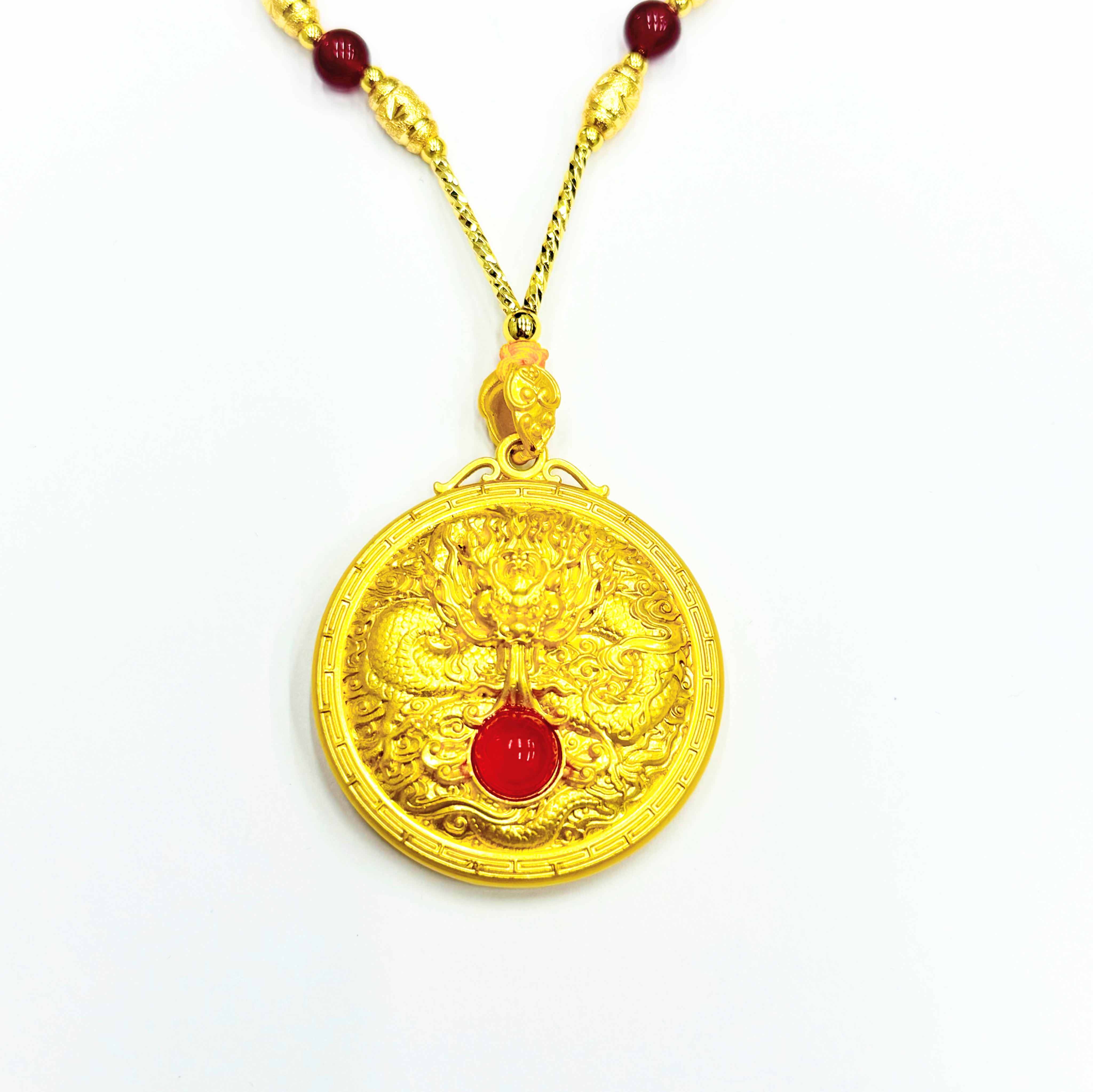 【章章甄选】真龙天子众浮生旭日红玉髓合金镶嵌吊坠赠链【YPN430】