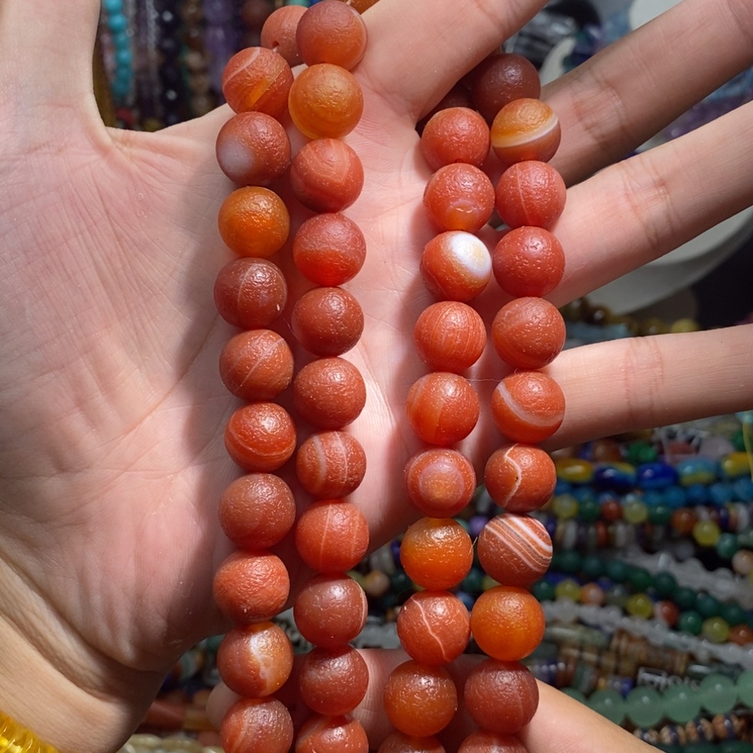 未镶嵌，橘皮缠丝玛瑙14mm，石英质玉