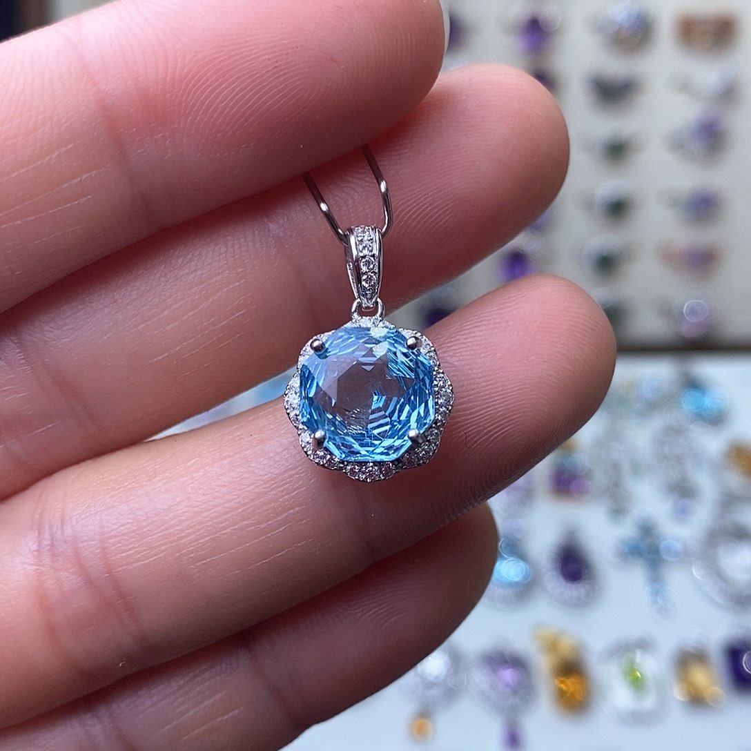 托帕石吊坠(不含链)银S925镶嵌一物一证