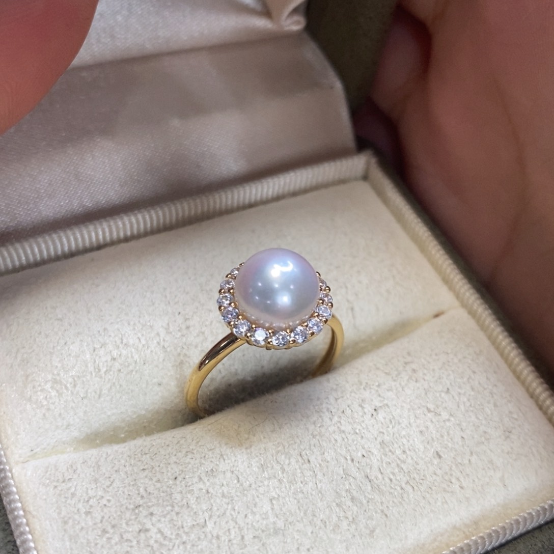 淡水珍珠戒指银S925镀金镶嵌山***