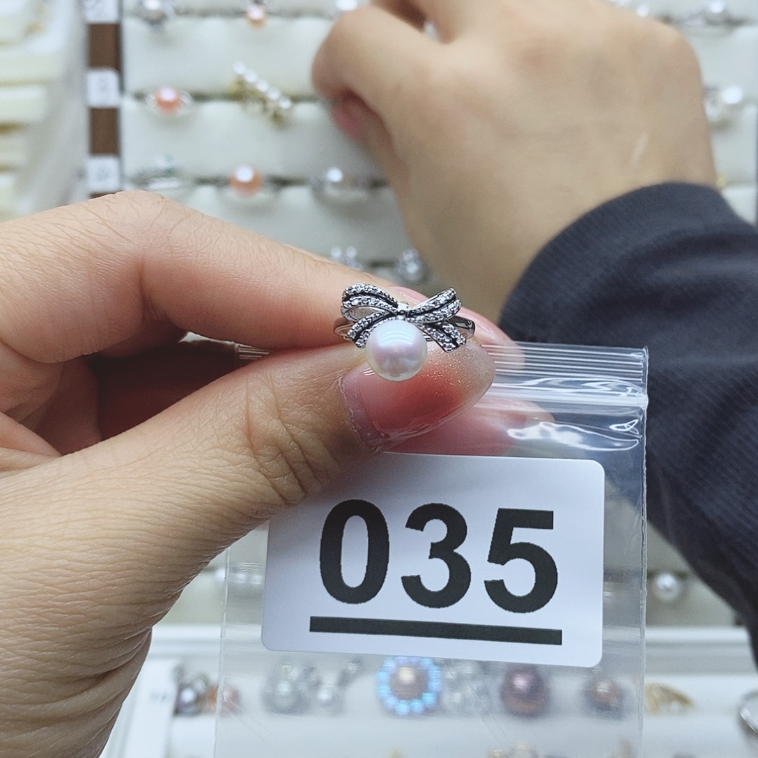 淡水珍珠戒指银S925镶嵌035
