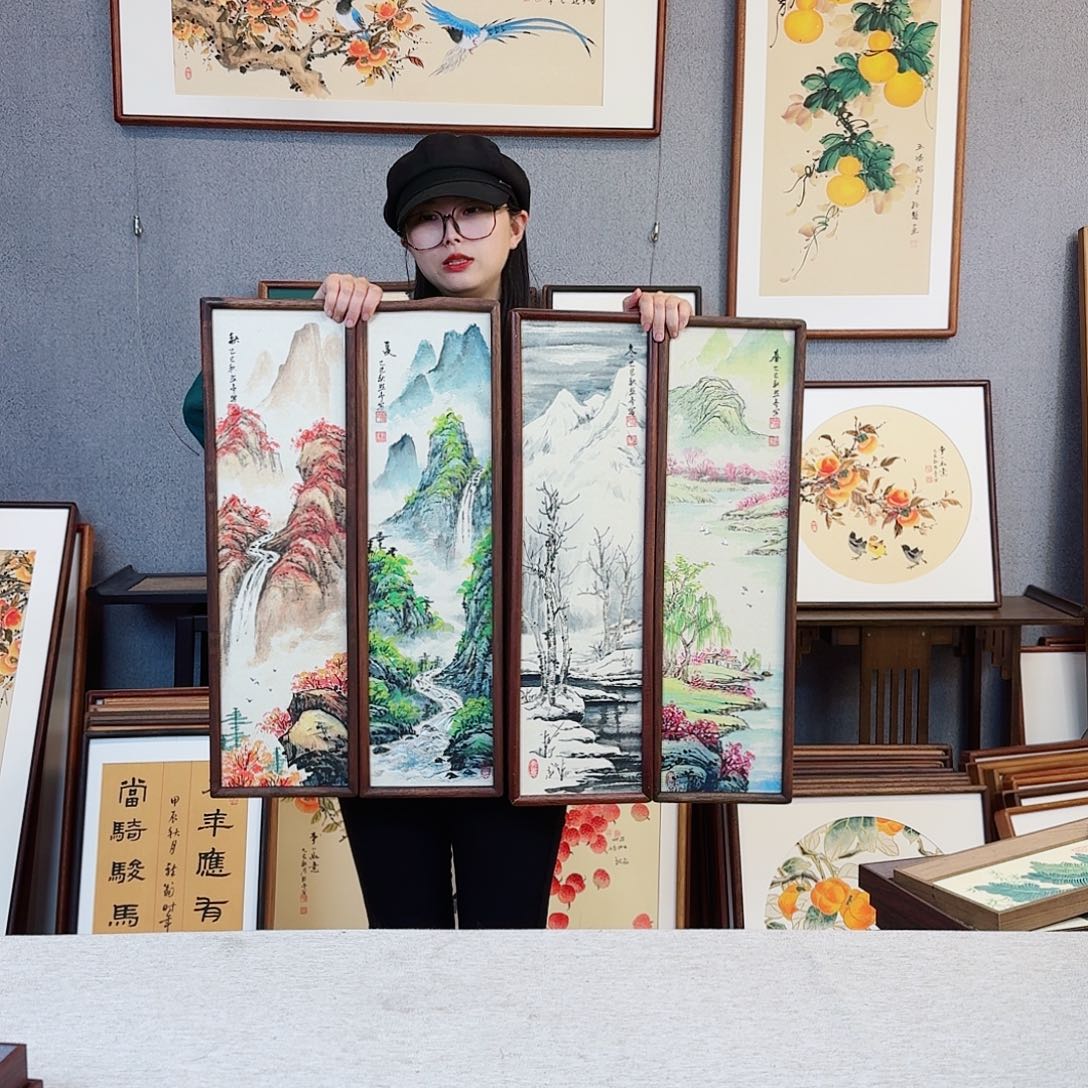 国画纯手绘，纯手写带框尺寸：20×70厘米