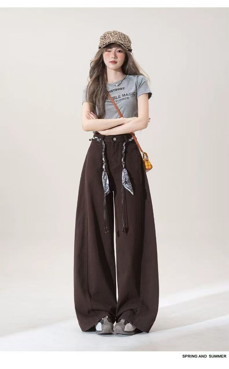 4女士大码阔腿弯刀气质时尚牛仔裤高腰阔腿裤【默认瑕疵no退no换】