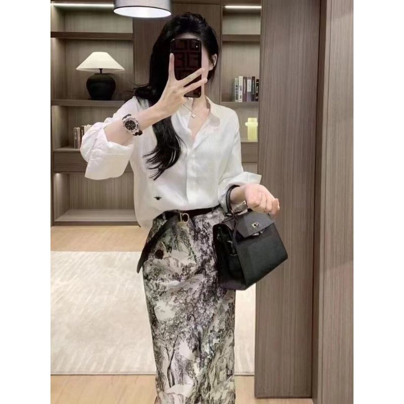 巨好看的夏装气质女神范高端时尚超火小香风白色衬衫半身裙套装秋