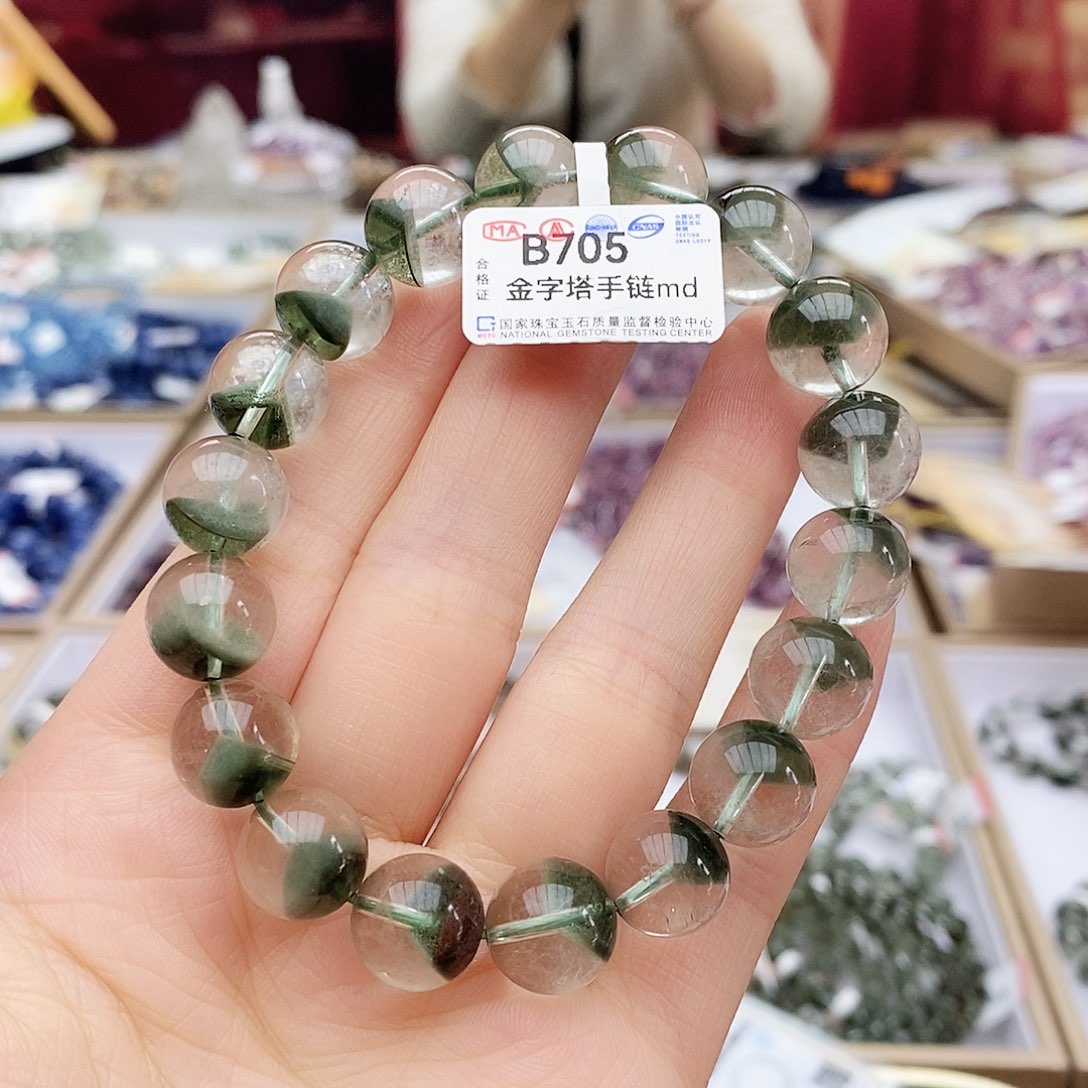 水晶手链未镶嵌B705 金字塔 翠绿幽灵