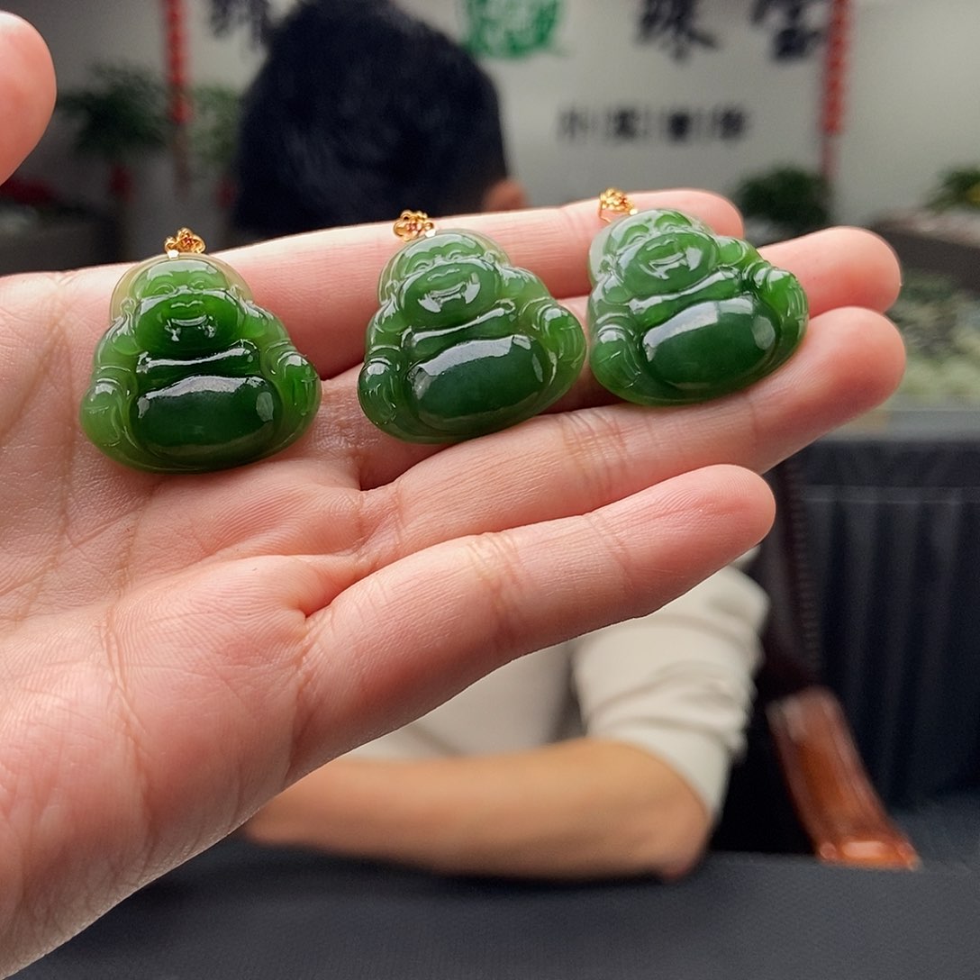 和田玉颜色多样性发拍一发一18K金镶嵌