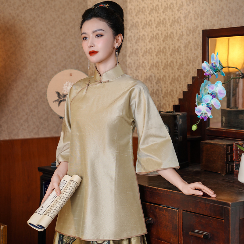 「蒹葭」丽古龙复古中国风手工春夏原创设计感斜襟显瘦日常夏季女装